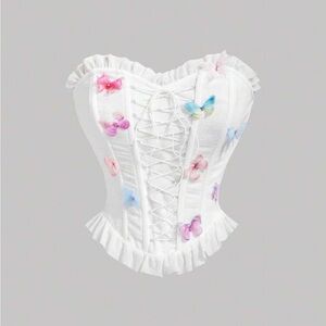 White Corset Top with Colorful Butterfly Accents
